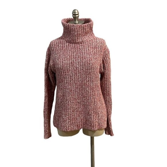 Point Sur Cable Knit Turtleneck Sweater Small Pink White Pullover Cotton - Picture 1 of 5